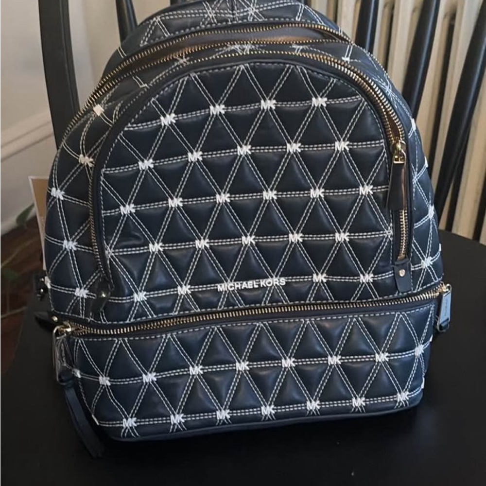 Michael Kors Navy and Gold Backpack